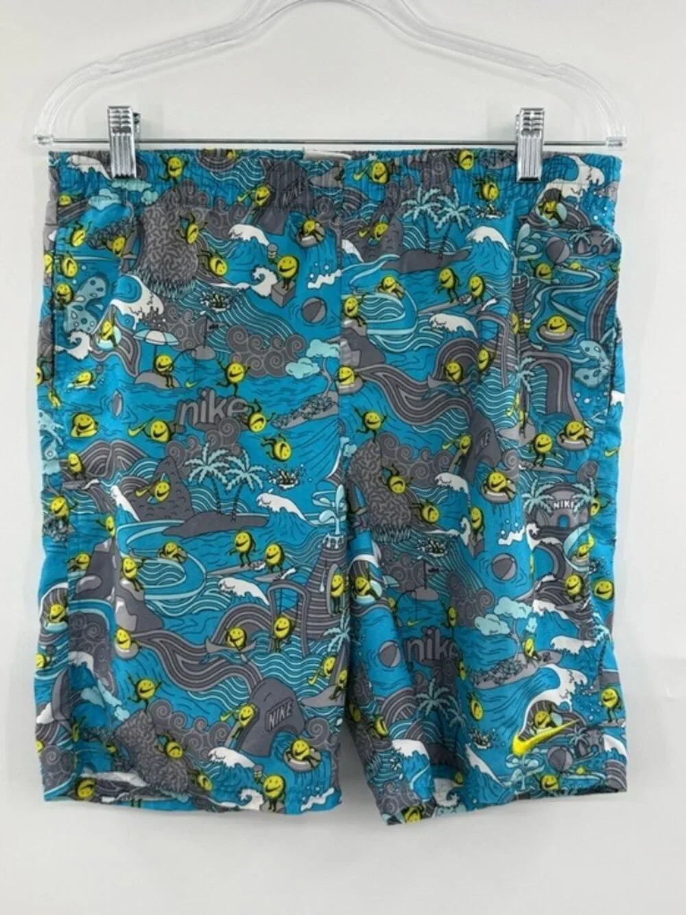 Nike Boys Pool Party 7” Volley Swim Shorts XL 158-170 Blue Smiley Face Lined